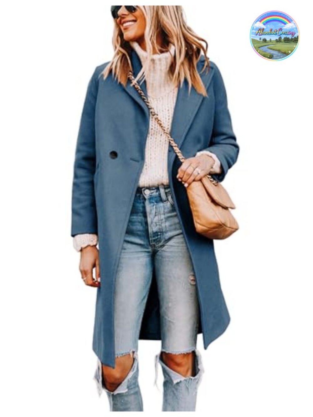 Wool Blend Pea Coat Long Sleeve Notch Collar Knee Length Women's